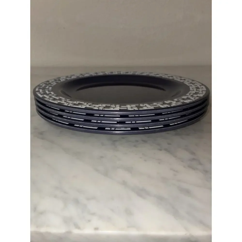 Williams Sonoma Melamine Dinner Plates Navy Bluee Nautical Chain Border Set 4